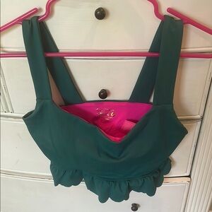 Lilly Pulitzer Green Ruffled Crop Tank Top
